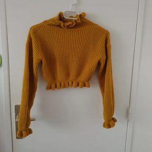 Pull crop top moutarde taille S/36