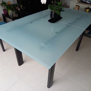 Table en verre avec rallonge en bois 160cm x 90cm