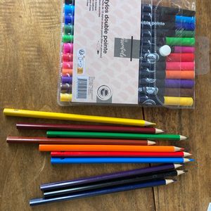 Feutres et crayons de couleur neufs