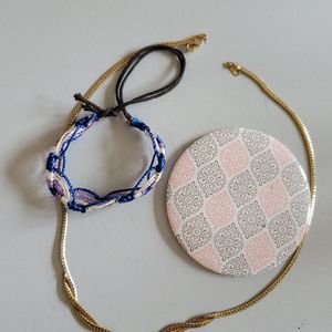 Miroir de poche, collier, bracelet brésilien
