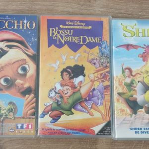 3 VHS Shrek Pinocchio Le bossu de notre dame