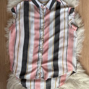 Chemise manches courtes grise/blanche/rose