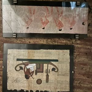 3 papyrus et 1 photo bas relief Égypte 