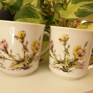Deux tasses à café florales en porcelaine fine
