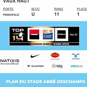 6 places de rugby match racing 92 a Auxerre 