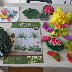 Décoration fere fleurs, palmier, perroquet