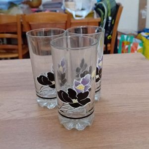 Lot 3 verres fleurs noires et gris